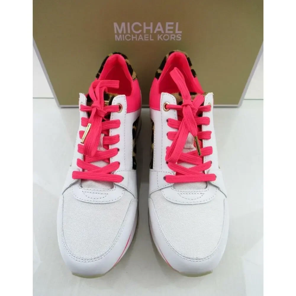 Michael Kors Billie Trainer Lace Up Fashion Sneakers Optic White Multi Size 7.5